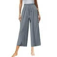 thumbnail image 2 of Jsaierl Womens Wide Leg Cotton Linen Capris Pants Summer Elastic Waist Pant Casual Flowy Drawstring Comfy Trousers Yoga Bottom Pants, 2 of 5