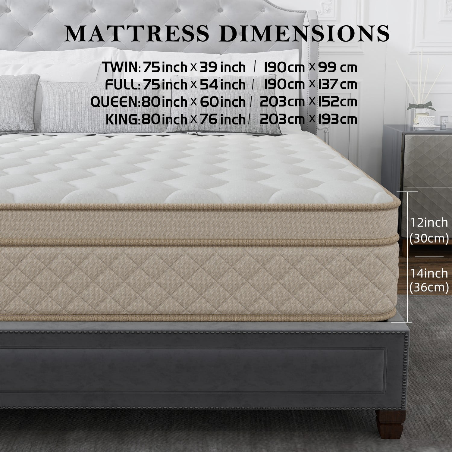 AMENDPATURE 12-inch Queen Size Hybrid Mattress in a Box: Gel-Infused Memory Foam + Pocket Spring Hybrid (Adult Use)