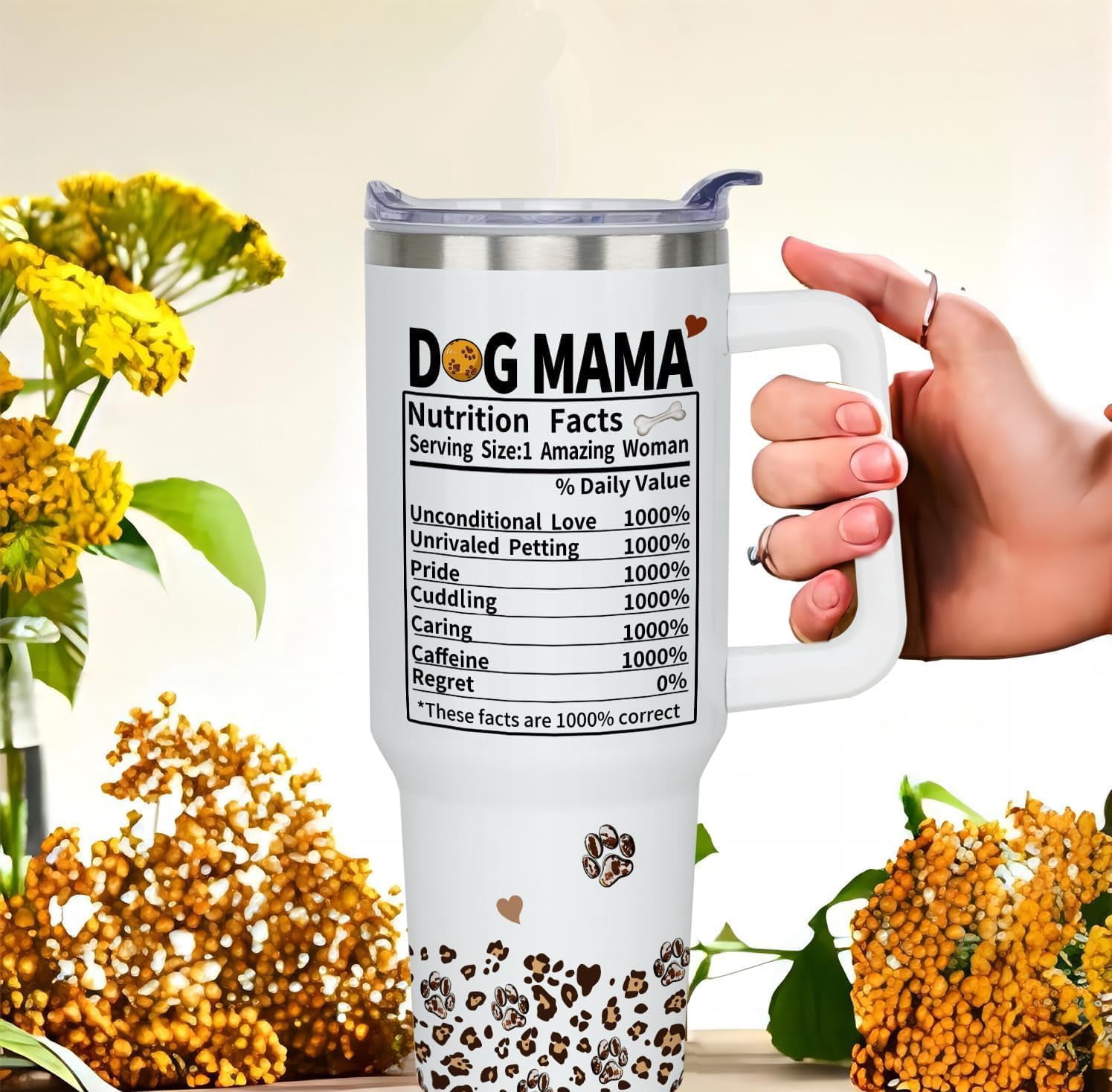 Best Dog Mom Mothers Day Birthday Christmas Gifts for Women, 40 oz Dog Mom Cup Tumbler with Handle Lid and Straw, Dog Lover Gifts for Dog Moms