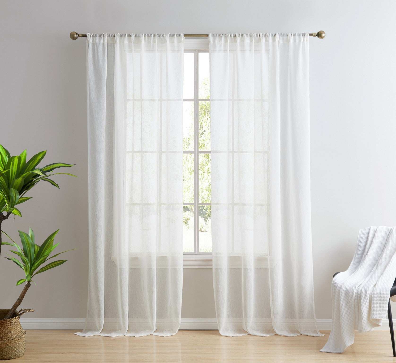 THD Zoey Faux Linen Textured Semi Sheer Window Rod Pocket Thick Curtains Drapery Panels, 2 Panels