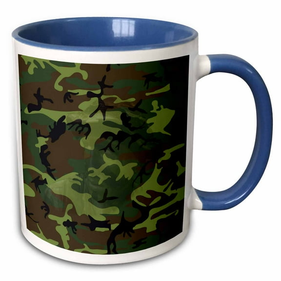 3drose, Woodland Green Camouflage with Hidden Face, 15oz Two-tone Blue Mug
