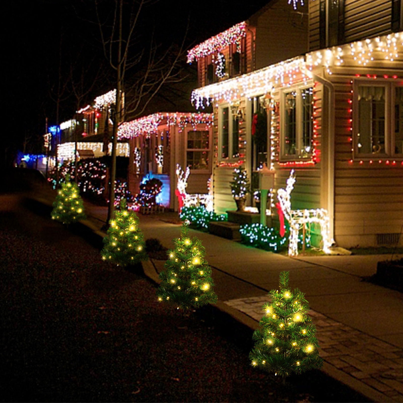 Cadorn Upgraded 4-Pack 120 LED Solar Christmas Garden Stake Lights, Outdoor Waterproof Solar Xmas Tree Yard Stake Christmas Pathway Lights for Christmas Decorations Garden Yard Lawn Pathway