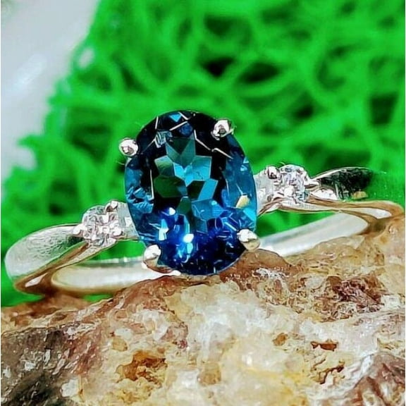 Ayesha Gems Blue Topaz Diamond Accent Ring in 925 Sterling Silver, Beautiful Ring Gift for her.