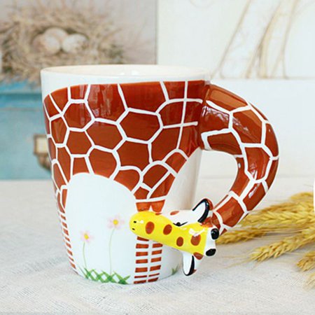 

Creative gift Ceramic coffee milk tea mug 3D animal shape Hand painted animals cup-giraffe