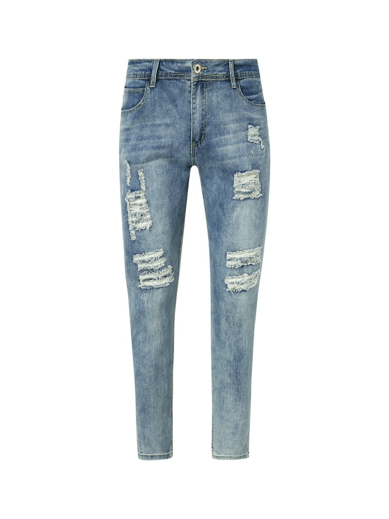 CenturyX Men's Skinny Distressed Ripped Jeans Destroyed