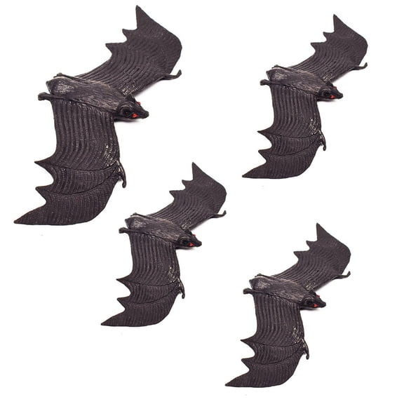 4 Pack Halloween Hanging Rubber Bats - Realistic Looking Spooky Flying Bats Decoration