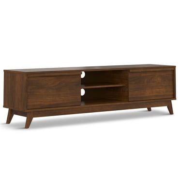 Simpli Home Lennon 72 inch Wide Mid Century Modern TV Media Stand in Walnut Veneer