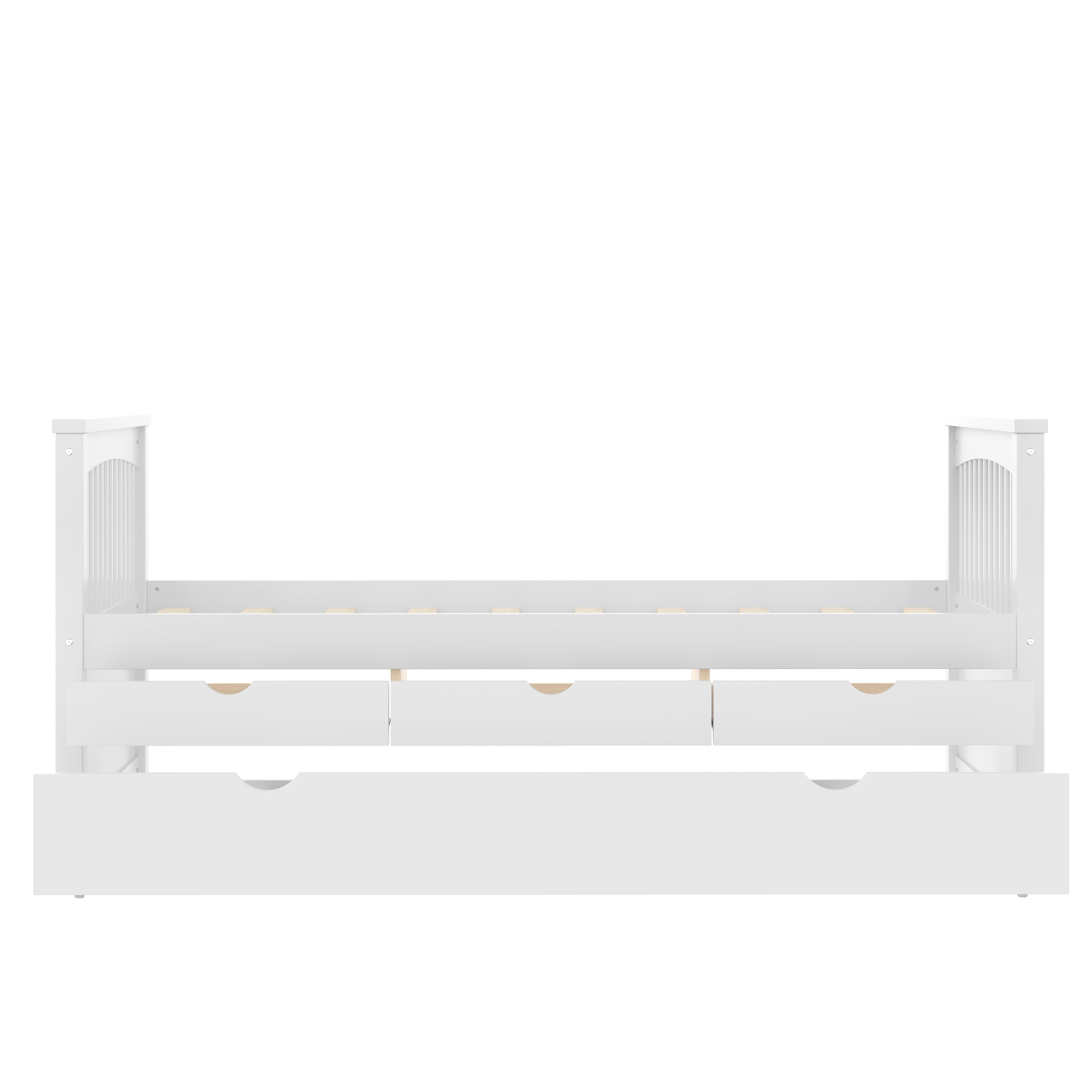 Mintazer Modern Twin Platform Bed with 3 Drawers & Trundle, Kids Wood Storage Bed for Bedrooms Guest Rooms, White