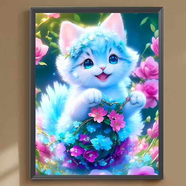 Cuadros Decorativos Diamante Pintura 5D DIY Taladro Redondo Completo Gato Decoración Del Hogar Azul Wdftyju embutido en tela