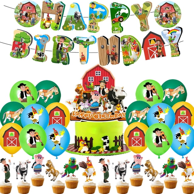 Fiesta temática de granja Granja Zenon Vajilla para fiesta de cumpleaños Pancarta Pastel Bandera colgante desechable Globo Zenon Decoración de cumpleaños