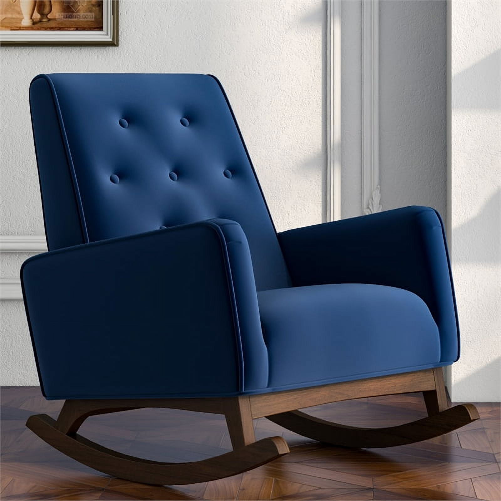 Dalston Mid Century Modern Tight Back Velvet Nursery Rocking Chair in Blue