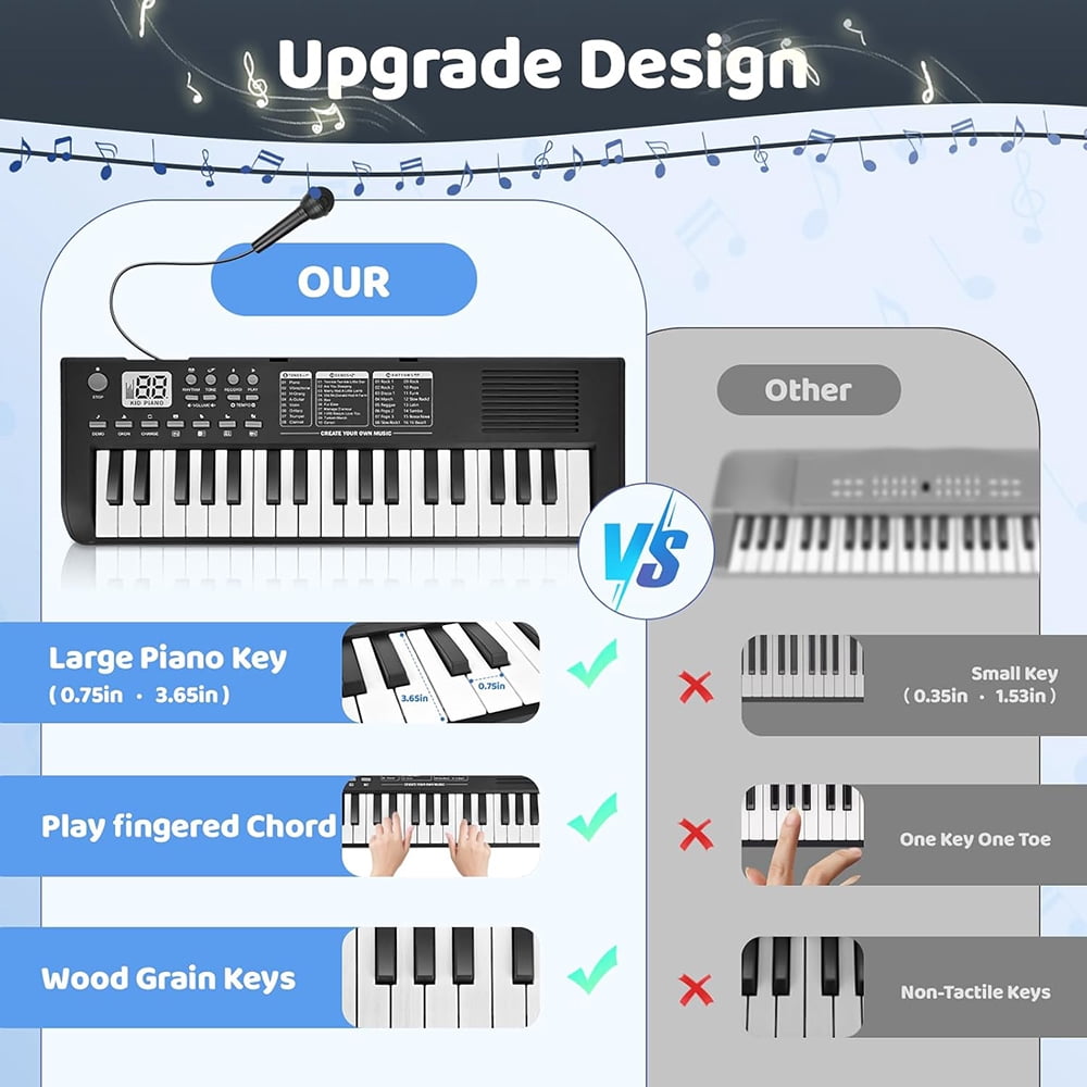 TIANLAIMEI Electric Digital Piano 37 Key Musical Beginner Electric Keyboard with Microphone USB Rechargeable, Gifts for Christmas, Birthday