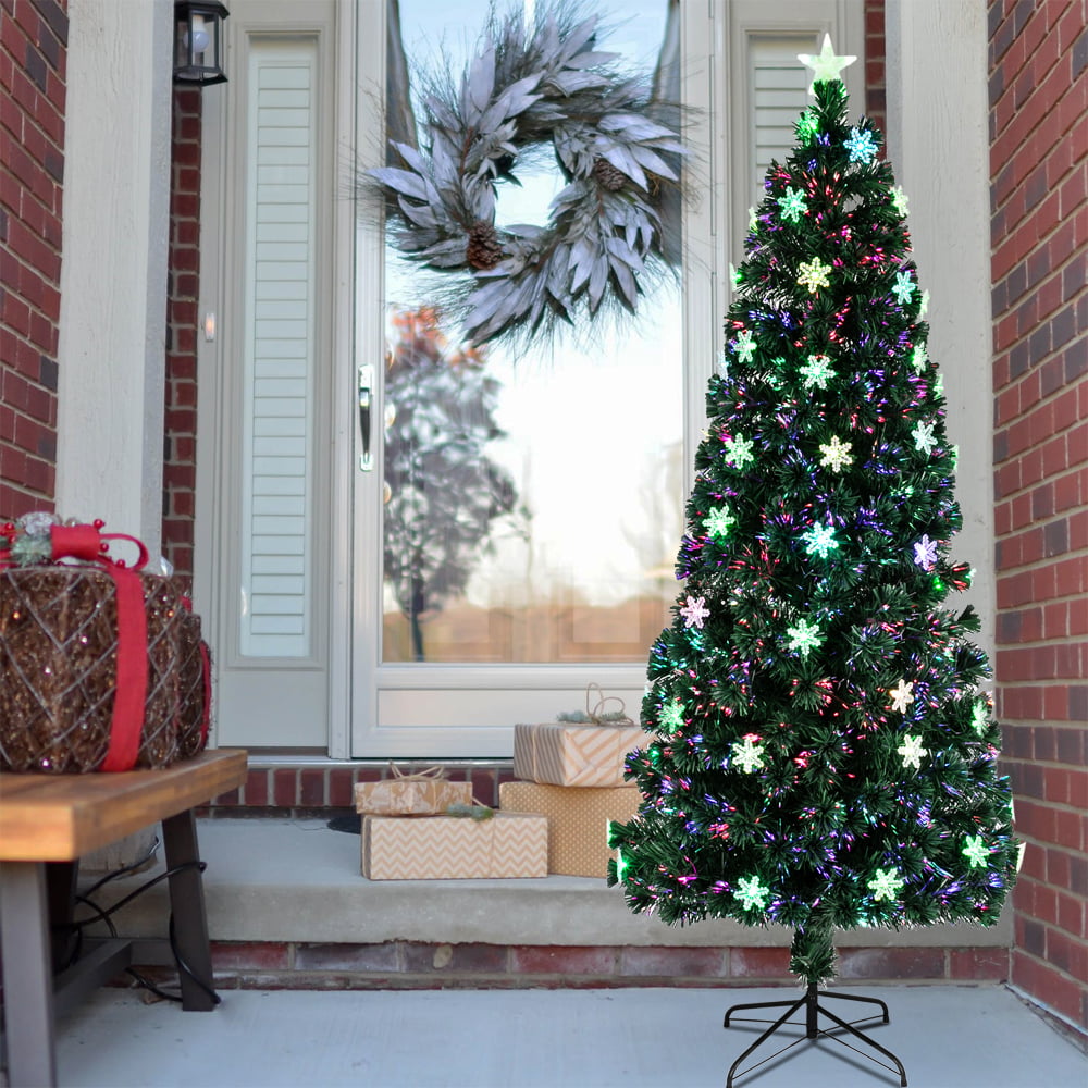 Hot 6 Ft Artificial Christmas Tree Fiber Optic PVC Season Ornament Metal Stand 