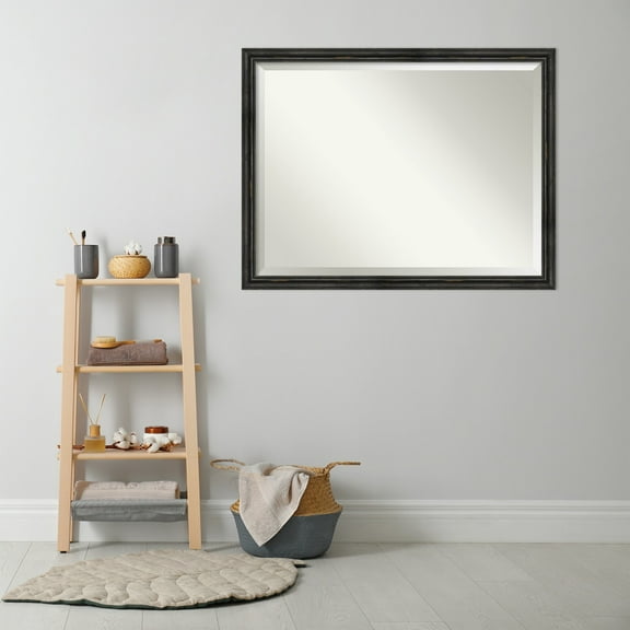 Amanti Art Beveled Wood Bathroom Wall Mirror - Rustic Pine Black Narrow Frame Rustic Pine Black Narrow Outer Size: 43 x 33 in