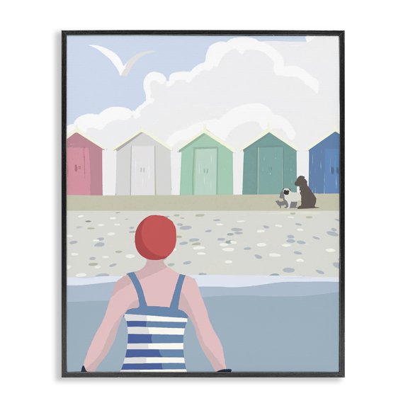 Stupell Industries Beach Huts View Nautical & Beach Painting Black Framed Art Print Wall Art, 11 x 14