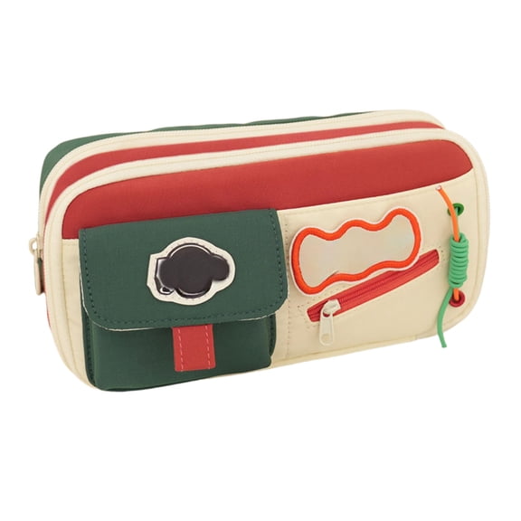 Kyusrd Vintage Color-Block Large Capacity Pencil Pouch,Stain-Resistant Zipper Stationery Bag with Retro Style,Durable Organizer for Everyday Carry