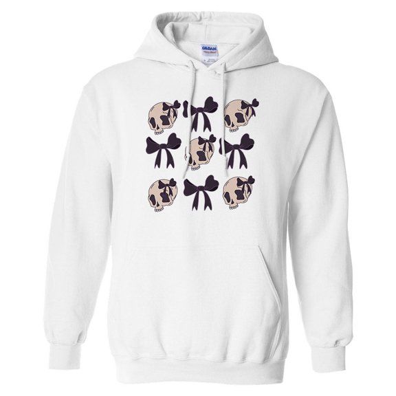 Skulls and Bows Hoodie Sweatshirt Unisex Large White