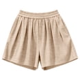 thumbnail image 6 of Women's Soft Knit Flowy High Waisted Wide Leg Shorts, Tummy Control Comfort Fit with Stretchy Waistband, Casual Lounge Sleepwear, Vacation Beach Everyday | TruHer,Beige 2XL, 6 of 8