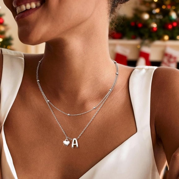 TUWAFE Dainty Heart Initial Necklaces 14K Gold Plated Layered Letter A-Z Pendant Necklace Stack Trendy Jewelry Birthday Valentines Gifts for Women Jewelry 14K Gold Plated Initial Necklaces