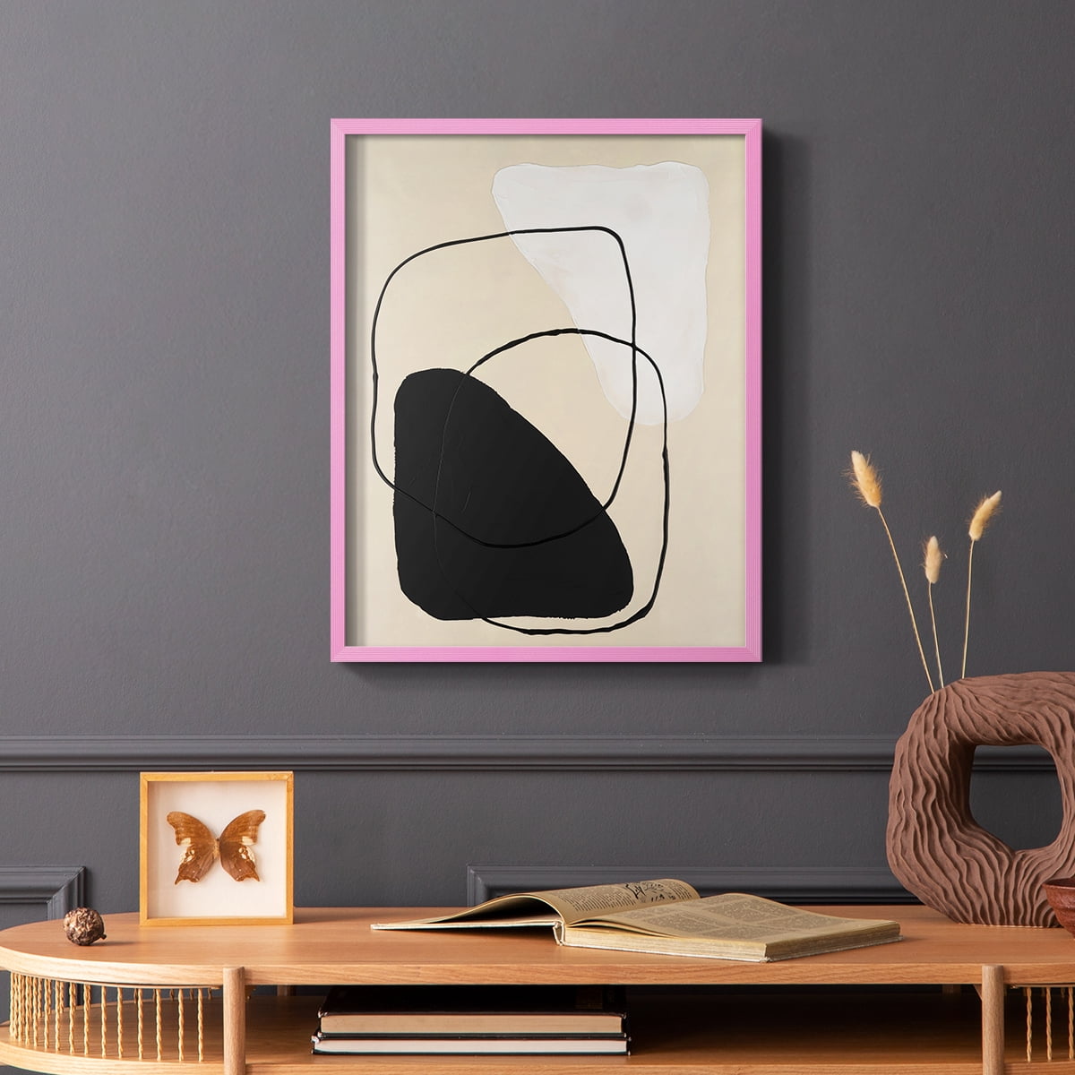 Avant Mod II Framed Print in Pink Solid Wood Framed Print No Nail Hanging