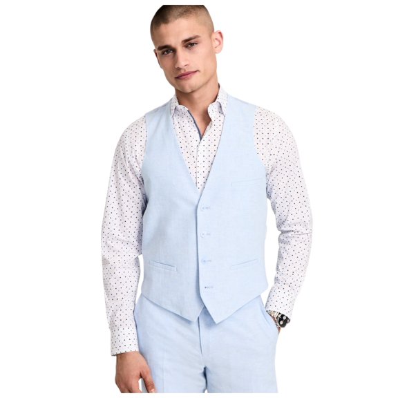 Bar Iii Mens Slim fit Button-Up Vest Large Blue Solid