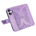 thumbnail image 5 of Butterfly Embossed Wallet Case for iPhone 16 , PU Leather Flip Cover with Card Holder, Kickstand & Lanyard, Shockproof,,Purple,For iPhone 16, 5 of 10