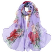 ManxiVoo Silk Scarf, Scarfs for Women Lightweight Print Floral Pattern Scarf Shawl Fashion Scarves Sunscreen Shawls and Wraps for Spring Silk Scarf for Women Purple One Size
