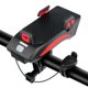 thumbnail image 1 of Luz de bicicleta 4 en 1 con bocina Cargador de teléfono móvil Batería recargable Faro de manillar con 3 modos de iluminación y 5 sonidos (rojo negro) (1p, 1 of 2