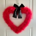 thumbnail image 5 of yocbz Bright Red Feather Heart Wreath - Handmade Valentine's Day Wreath - Lightweight Fuzzy Indoor Home Wall Decoration and Front Door Decor, 5 of 6
