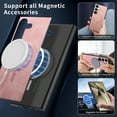 thumbnail image 2 of Case for Samsung Galaxy S24 Plus Magnetic Compatible with MagSafe, Slim Luxury Skin-Feel PU Leather Non-Slip Grip Shockproof Cover Magnetic Support Car Mount Phone Case for Galaxy S24 Plus, Pink, 2 of 10