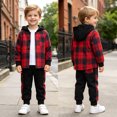 thumbnail image 5 of OYXSER 5T Boy Clothes Toddler Boys 2 Piece Cotton Plaid Hooded Shirt and Elastic Waist Pants Set Comfortable Daily Outfit, Red Black 5 Years, 5 of 9