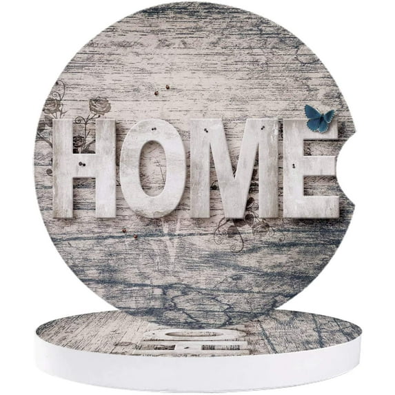 FMSHPON Home Letter Vintage Wooden Grain Set of 6 Car Coaster for Drinks, Absorbent Ceramic Stone Coasters Cup Mat with Cork Base for Home Kitchen Room Coffee Table Bar Decor