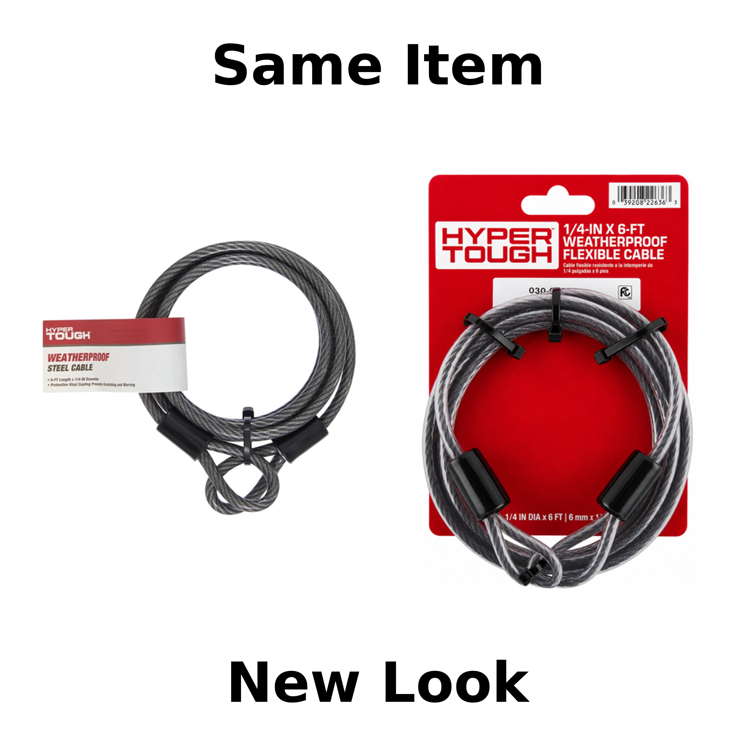 (6 pack) Hyper Tough 6 ft Braided Steel Security Cable, Vinyl Coated Open Loop Cable Lock, 1/4 in. Diameter, Weather Resistant