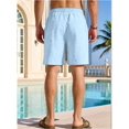 thumbnail image 6 of Men's Cotton Linen Drawstring Elastic Waist Knee Length Shorts Light Blue M, 6 of 10