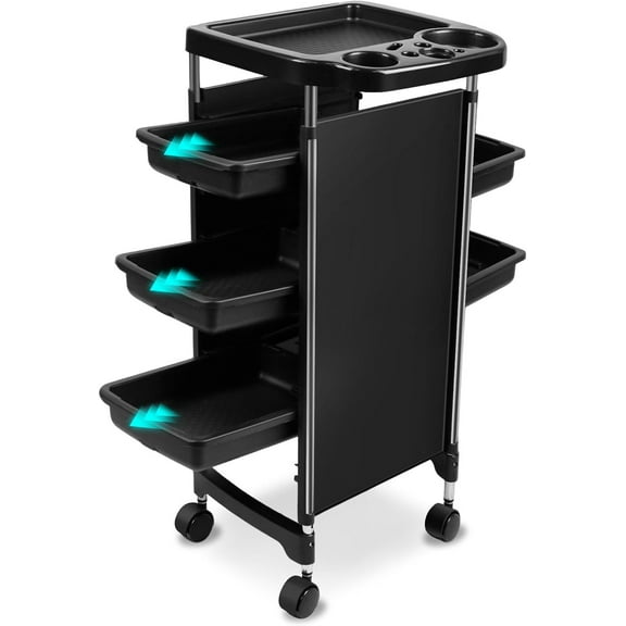 Professional Salon Trolley Cart, 5-Drawer Rolling Storage Organizer, Black, 35.4" Height with Wheels (Black-T28)