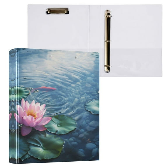 A Pink Lotus 3 Ring Hardcover Binders 1.5in Round Rings for Letter-Size Folder Paper Organizer Pockets for Office Student Recipe