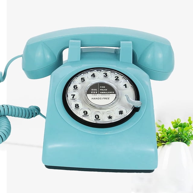 Teléfono de escritorio TelPal retro de disco manos libres azul