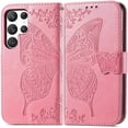 thumbnail image 2 of Designed for Samsung Galaxy S23 Ultra Case Wallet,Women Flip Folio Cover with Credit Card Holders Butterfly Embossed PU Leather Wrist Strap Phone Case for Galaxy 23 Ultra 5G (Pink), 2 of 15