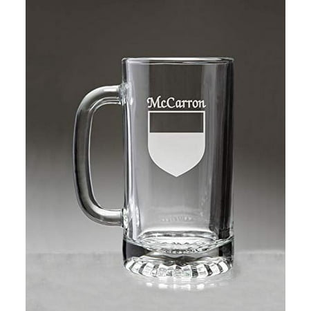 

McCarron Irish Coat of Arms Glass Beer Mug (Sand Etched)