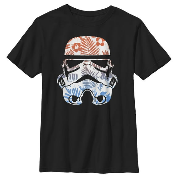 Boy's Star Wars: A New Hope Paradise Floral Stormtrooper Helmet  Graphic Tee Black Medium