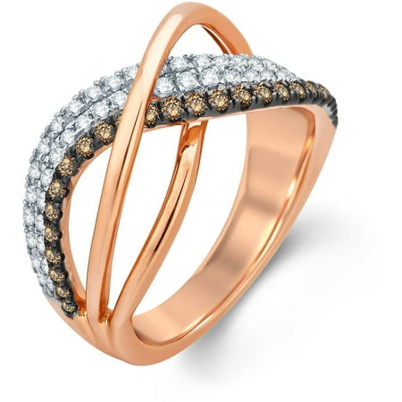 3/4 Carat T.W. Round Champagne and White Diamond 14kt Rose Gold Fashion Ring