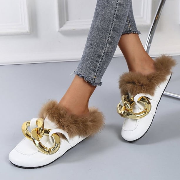 Retro mujer Vintage Casual gran gancho de bloqueo de Metal y bucle Enviros polar tacones bajos Slingback Otoño Invierno zapatos de punta redonda Wmkox8yii shkj400