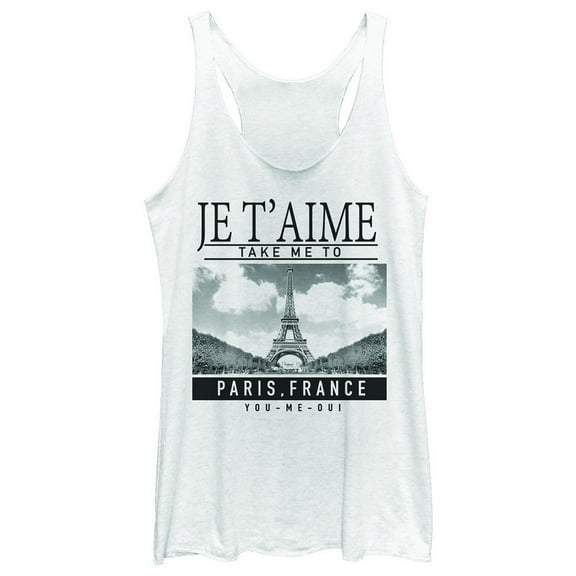 Women's Lost Gods Je T'aime Take Me to Paris France Racerback Tank Top White Heather Large