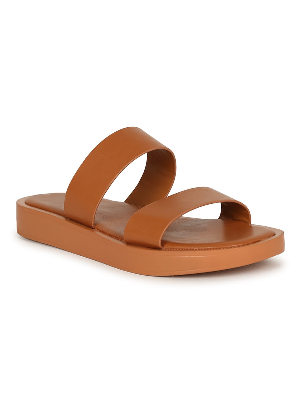 Bamboo - Bamboo Double Strap Square Toe Slide Sandal 20118 - Walmart.com - Walmart.com