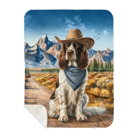 Welcome Fall Western Cowboy English Springer Spaniel Enjoys Majestic Autumn Cozy Sherpa Blanket Springers Dog Lover Gifts Warm Soft Throw Blanket - 01007