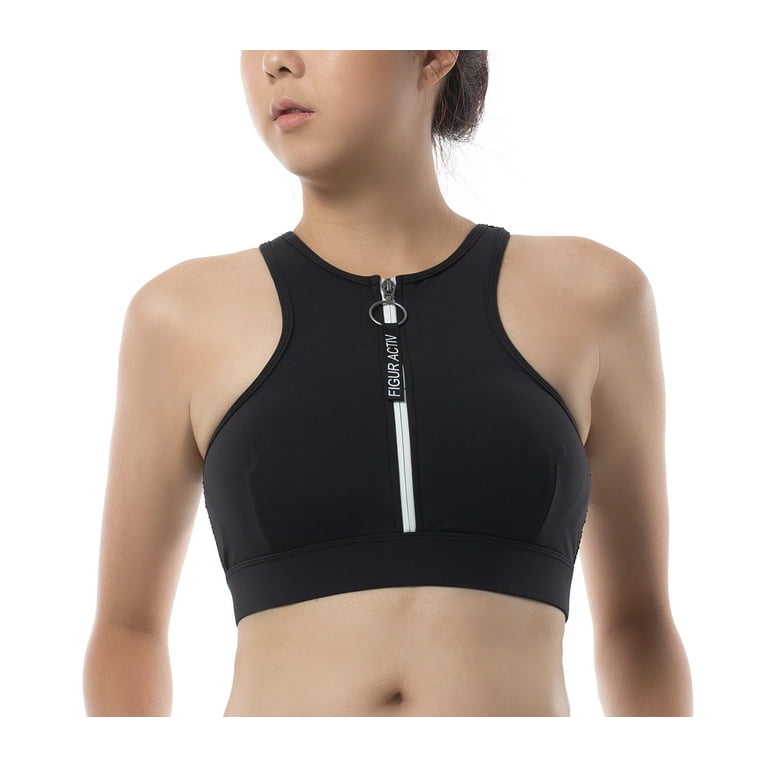 Figur Activ Halter Style Sports Bra With Zipper and Sport Mesh