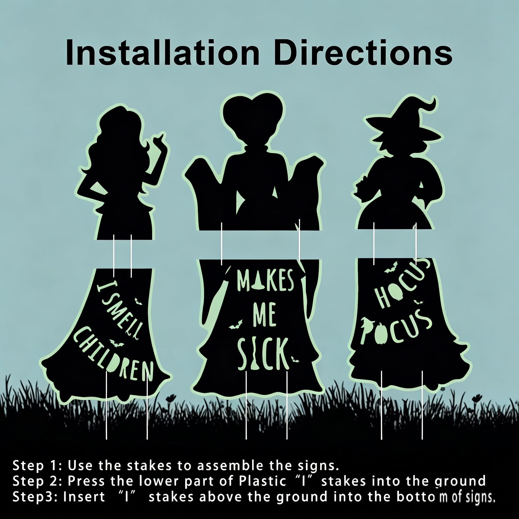Halloween Decorations Outdoor,Glowing Hocus Pocus Witches Yard Signs with Stakes,Outside Yard Lawn Decor for Halloween Party,20.5 inches