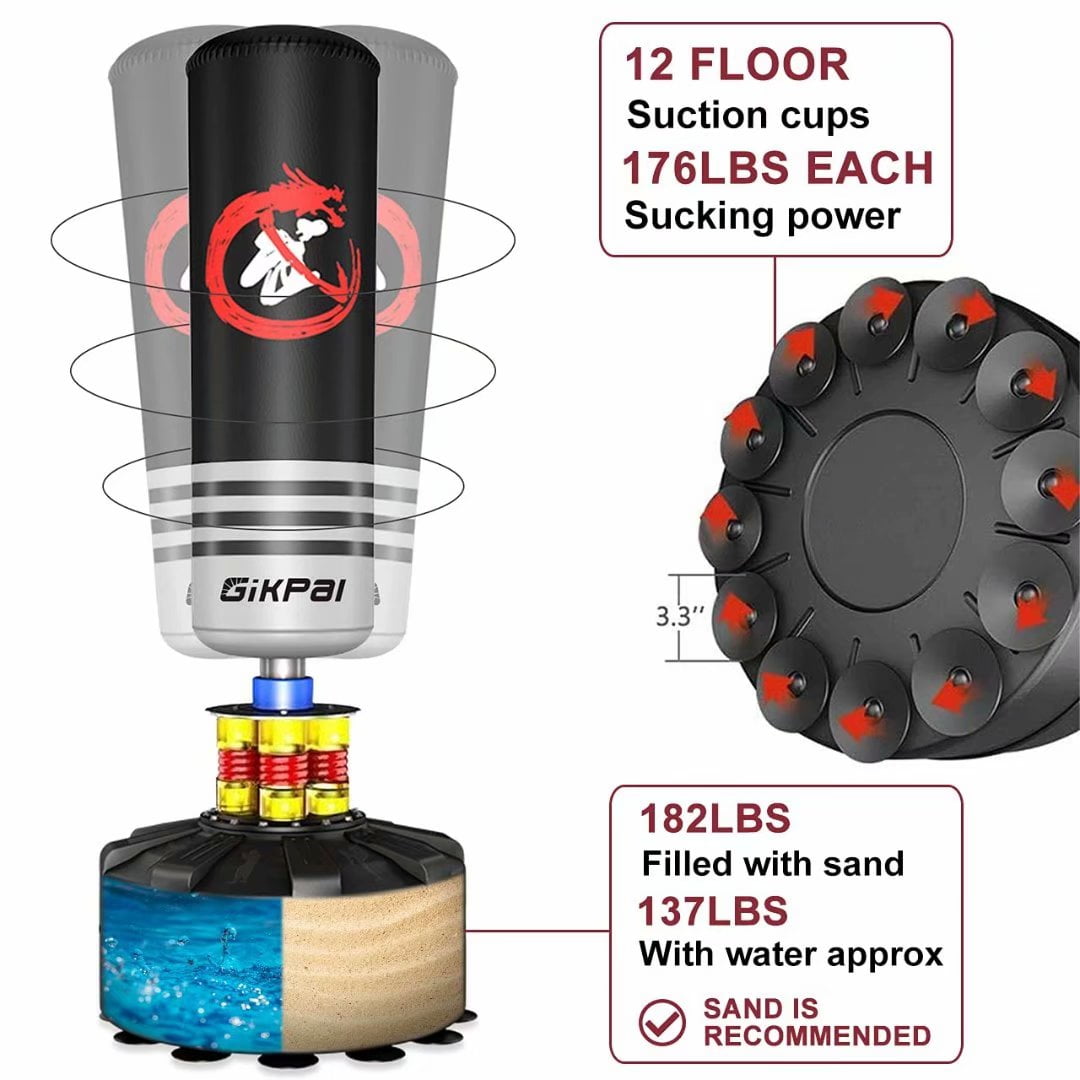 Tiikiy Freestanding Punching Bag with Stand, 69'' - 182lbs Heavy Boxing Bag with Boxing Gloves Kickboxing Bag for Adults Youth Men