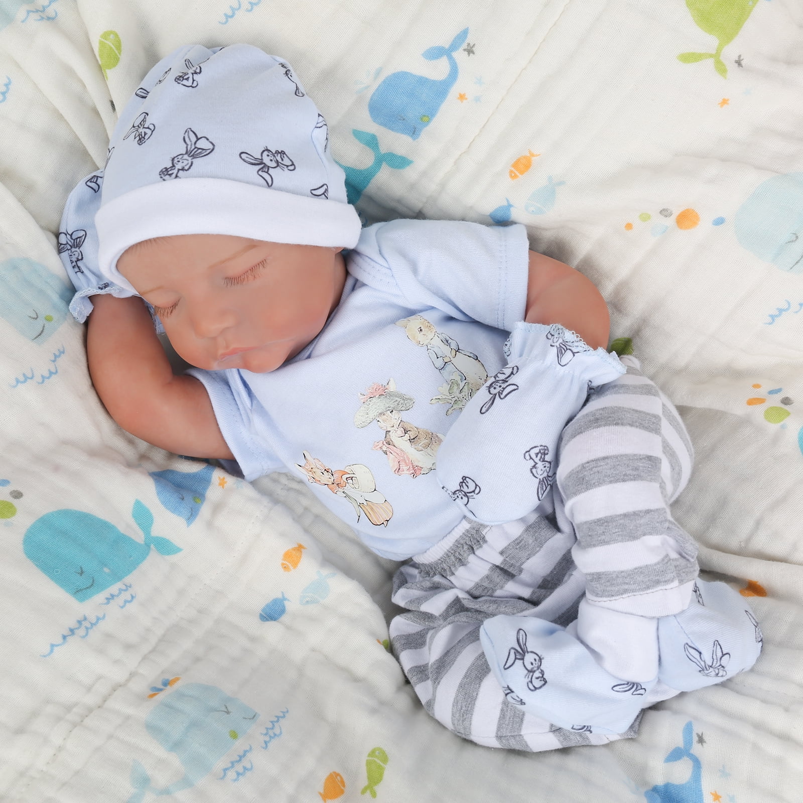 Realistic Reborn Baby Boy Doll Levi, 18 Inch Lifelike Sleeping Newborn, Soft Cloth Body with Poseable Limbs, Hand-Painted Details, Gift Box Set, Ideal for Kids Age 3+