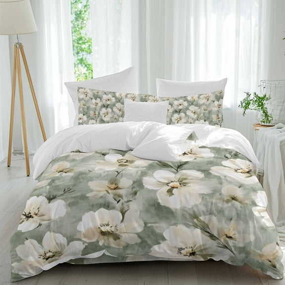 Vintage Magnolia Duvet Cover Set California King Size White Blooming Flower Oil Painting Style Soft Lightweight Comforter Covers 4 Piece Bedding Set with 1 Duvet Cover 1 Bed Sheet & 2 Pillow Shams